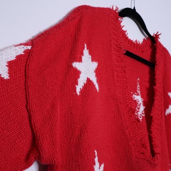 WILDFOX Couture Stars Palmetto Sweater Scarlet Red Oversize Distressed Women's M - Picture 8 of 14
